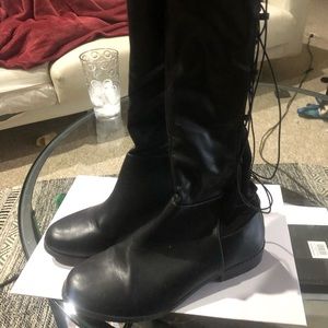 Knee high leather lace up boots